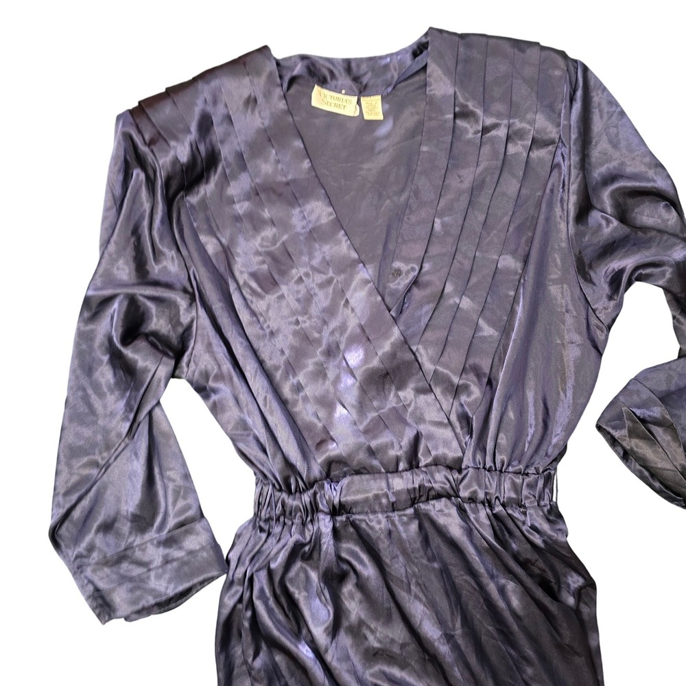 Vintage Victoria's Secret Gold Label Navy Blue Satin Pleated Jumpsuit M/L 022083